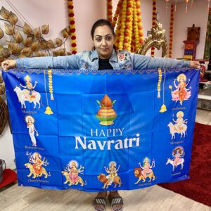 Navratri Backdrop Banner 150×100 cm – festive polyester wall décor with Happy Navratri print